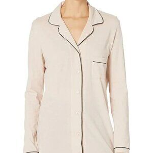 VDRNY Women's Bone Organic Cotton Piped Button Front Shirt Night Dress Size M